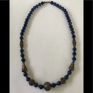 Olde Silver Lapis Hand Craft Beads Necklace